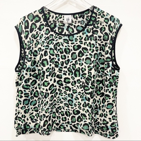 Cabi Jungle Top Green Leopard Sleeveless Size Medium Business Casual - Picture 1 of 6